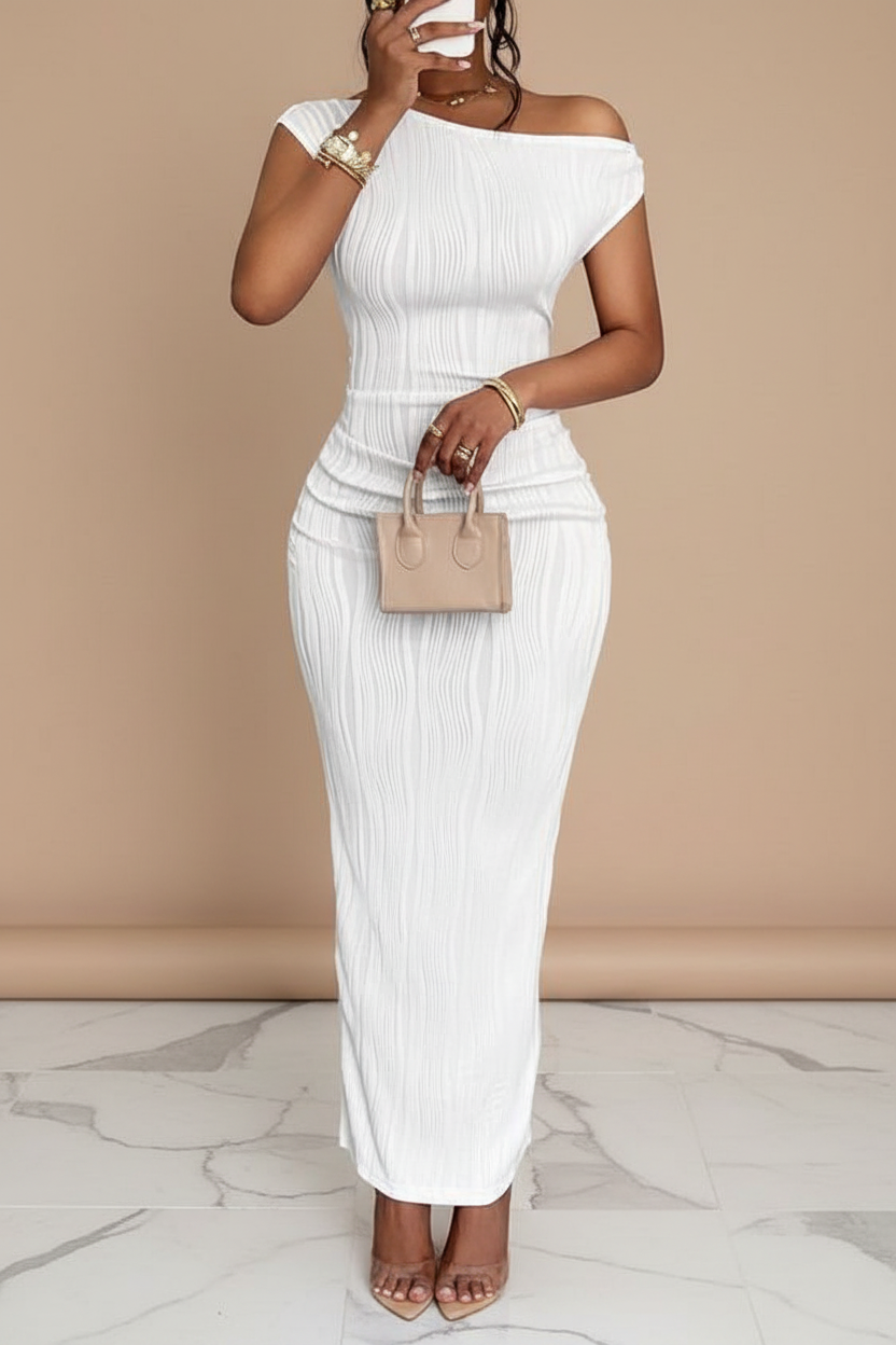 Asymmetric One-Shoulder Textured Maxi Dress