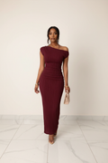 Asymmetric One-Shoulder Textured Maxi Dress