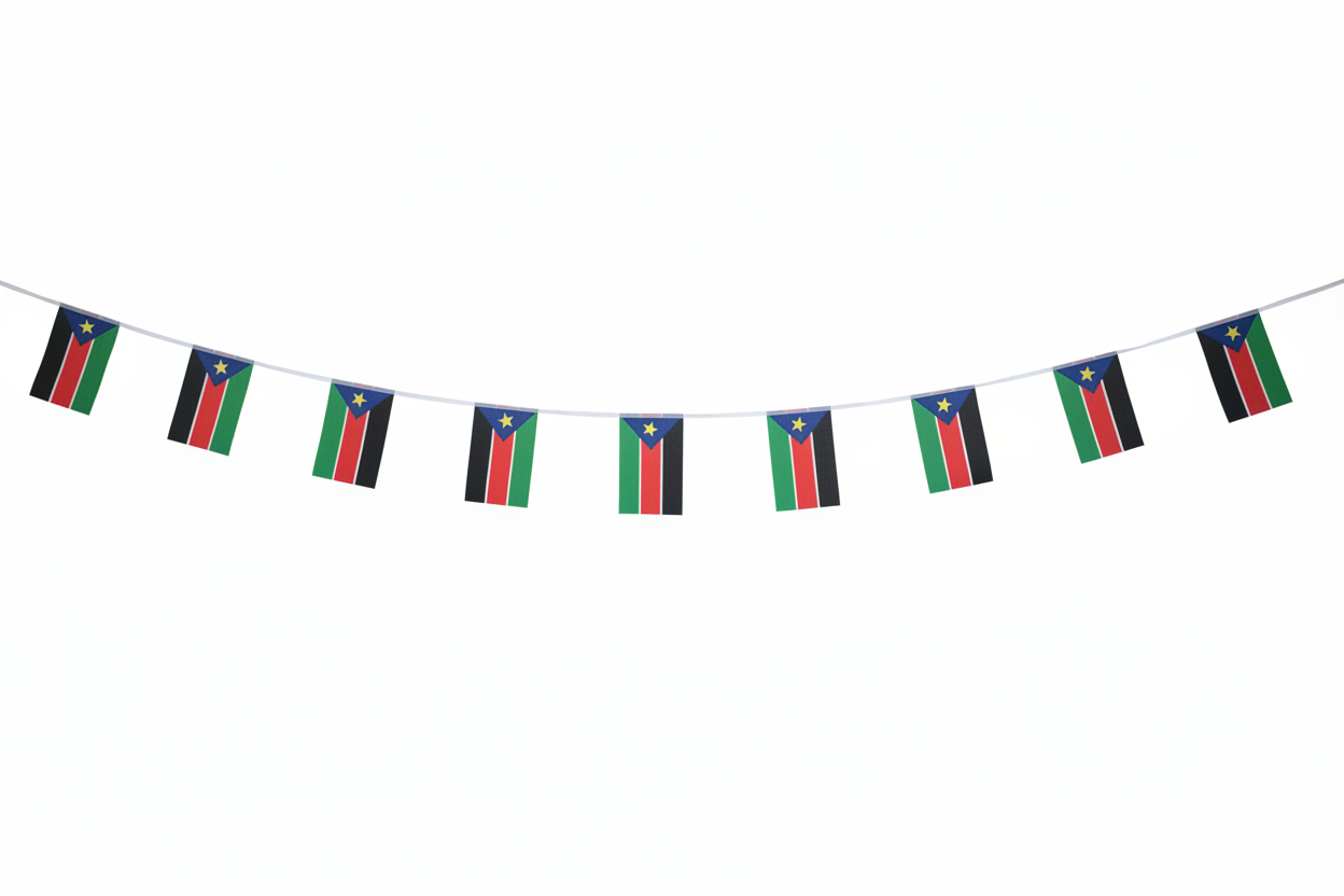 South Sudan flag bunting – white background