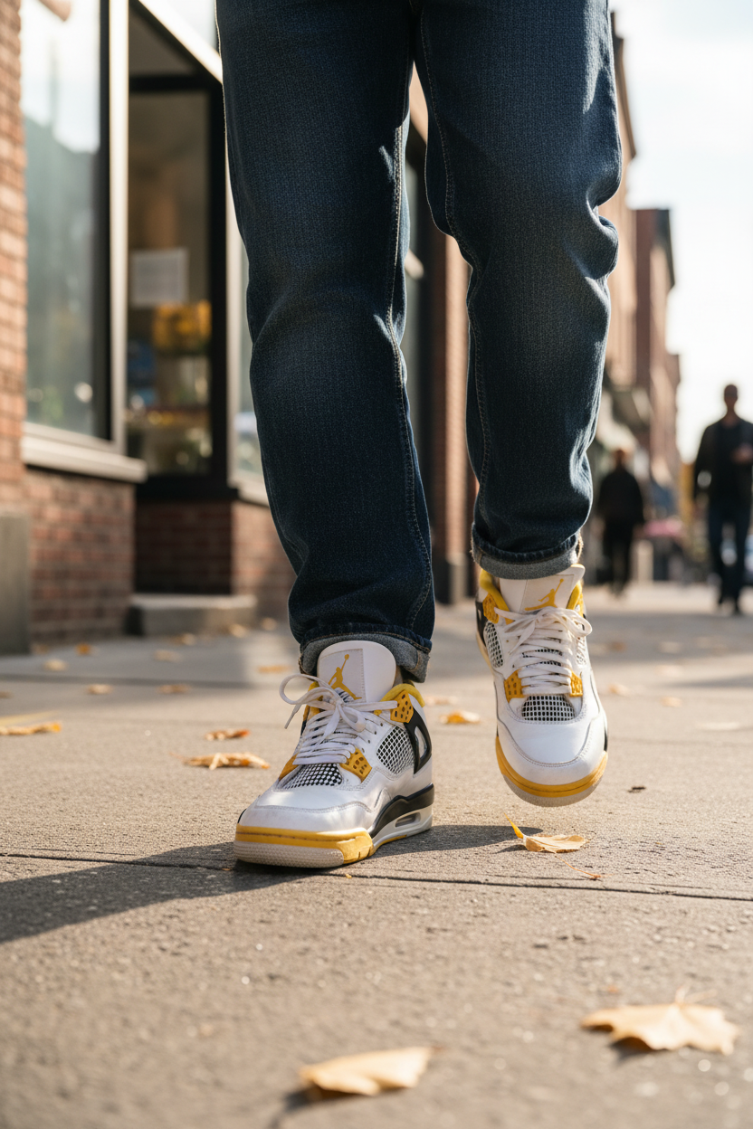 Jordan 4 Vivid Sulfur – on foot city street