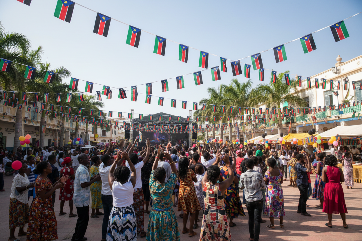 South Sudan flag bunting – outdoor celebration