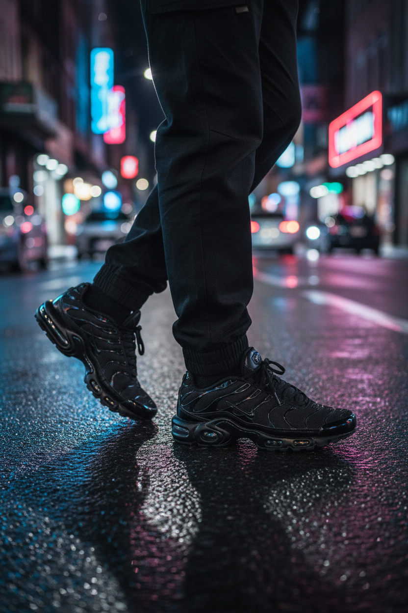 Nike Air Max Plus Triple Black – on foot city night