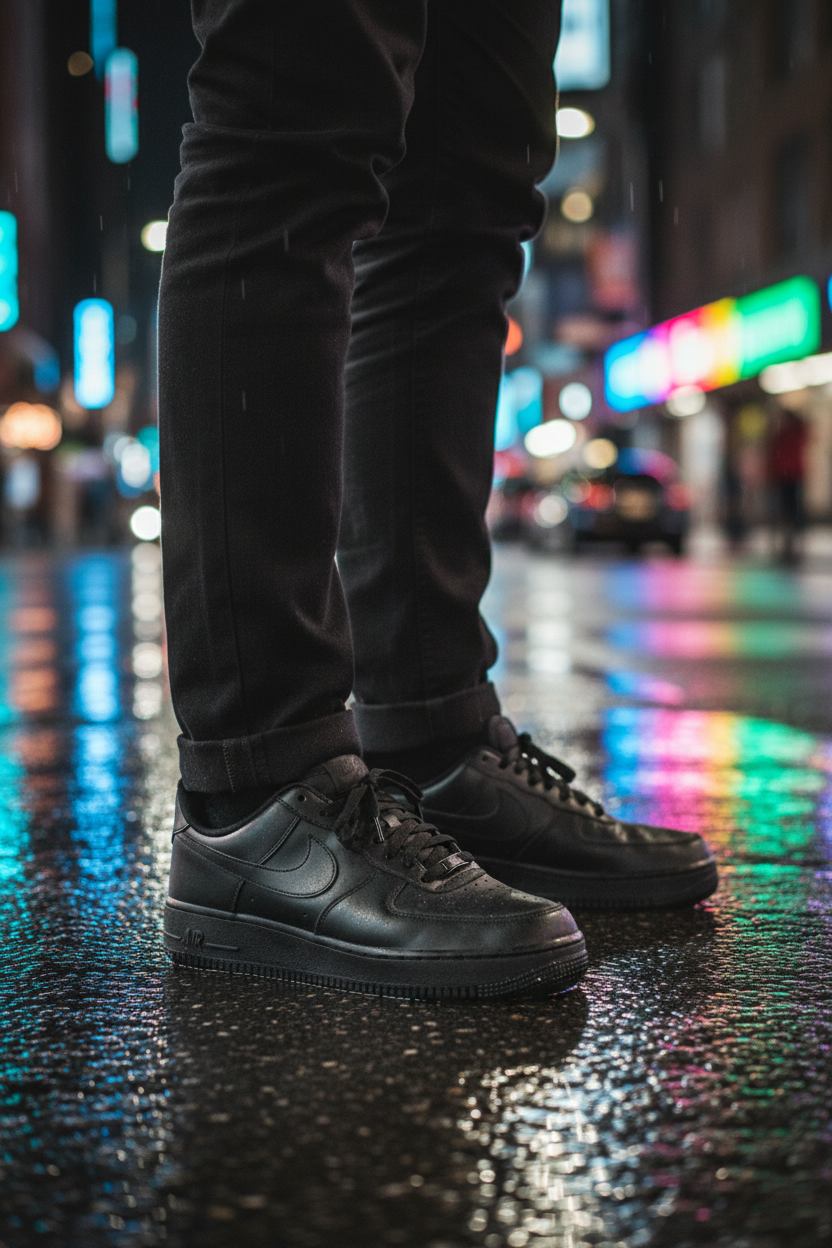 Nike Air Force 1 Triple Black – city street night
