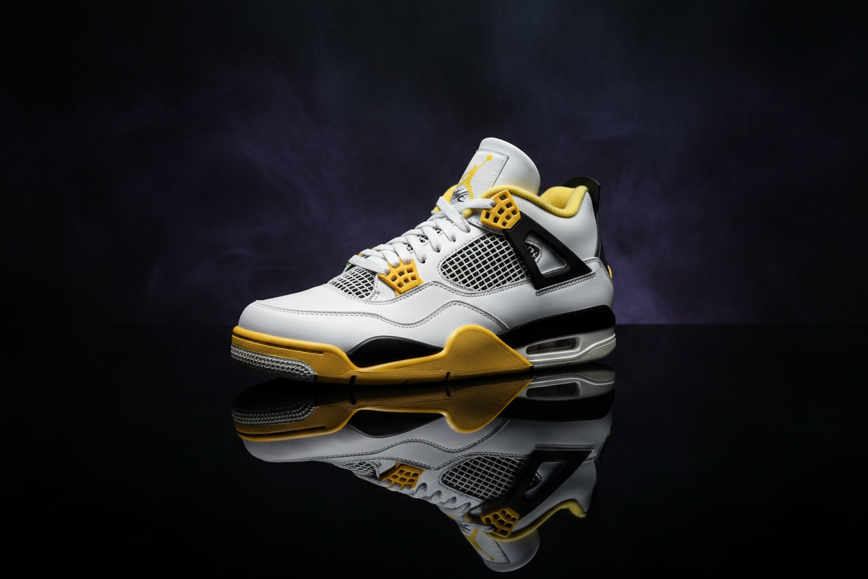 Jordan 4 Vivid Sulfur – dark moody editorial