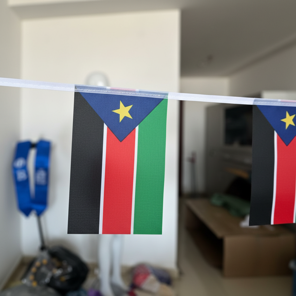 South Sudan flag bunting – close-up detail