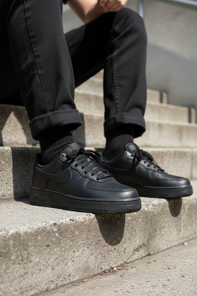 Nike Air Force 1 Triple Black – lifestyle on foot
